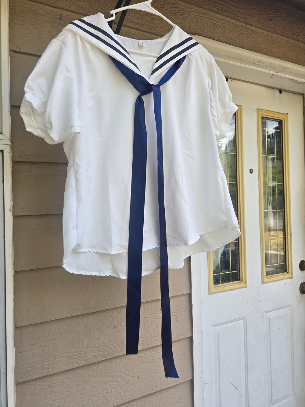 NWOT Women's White Sailor Collar Top with Navy Ribbon - XXL